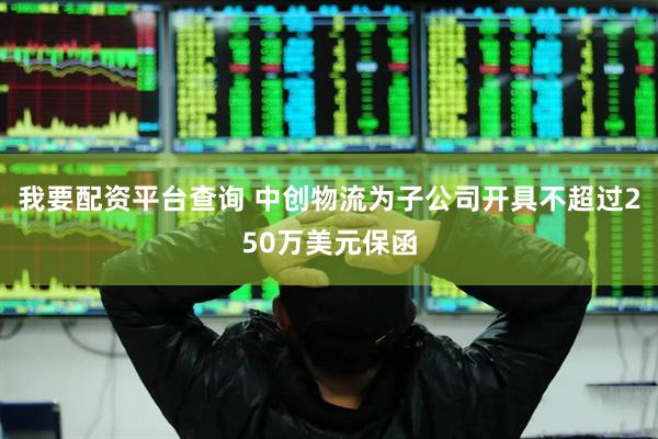 我要配资平台查询 中创物流为子公司开具不超过250万美元保函